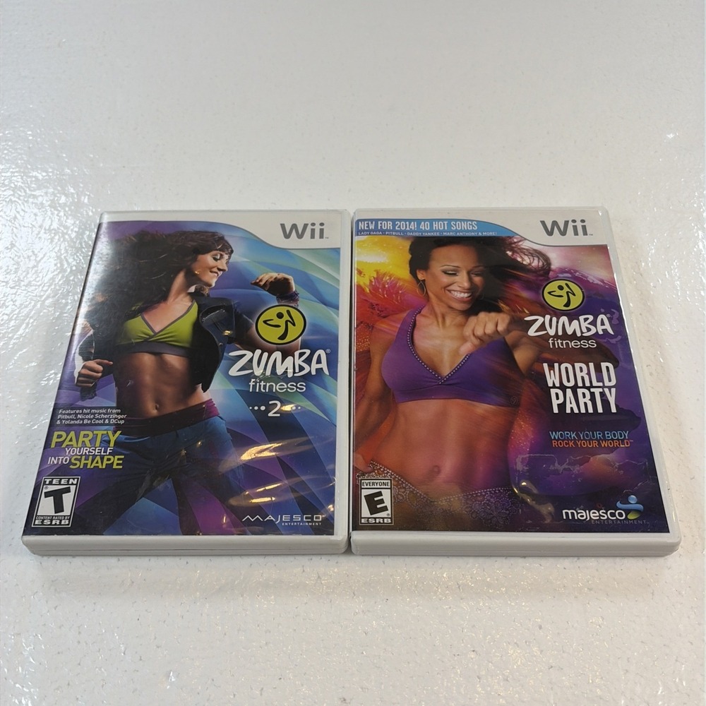 Zumba Fitness 2 & World Party Lot Nintendo Wii 2010-2014 Complete in Case Tested